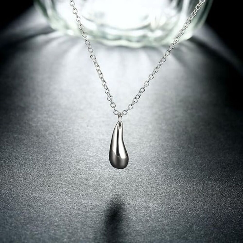 18" Silver Plated Water Drop Necklace | Minimalist Everyday Style - Picture 2 of 9